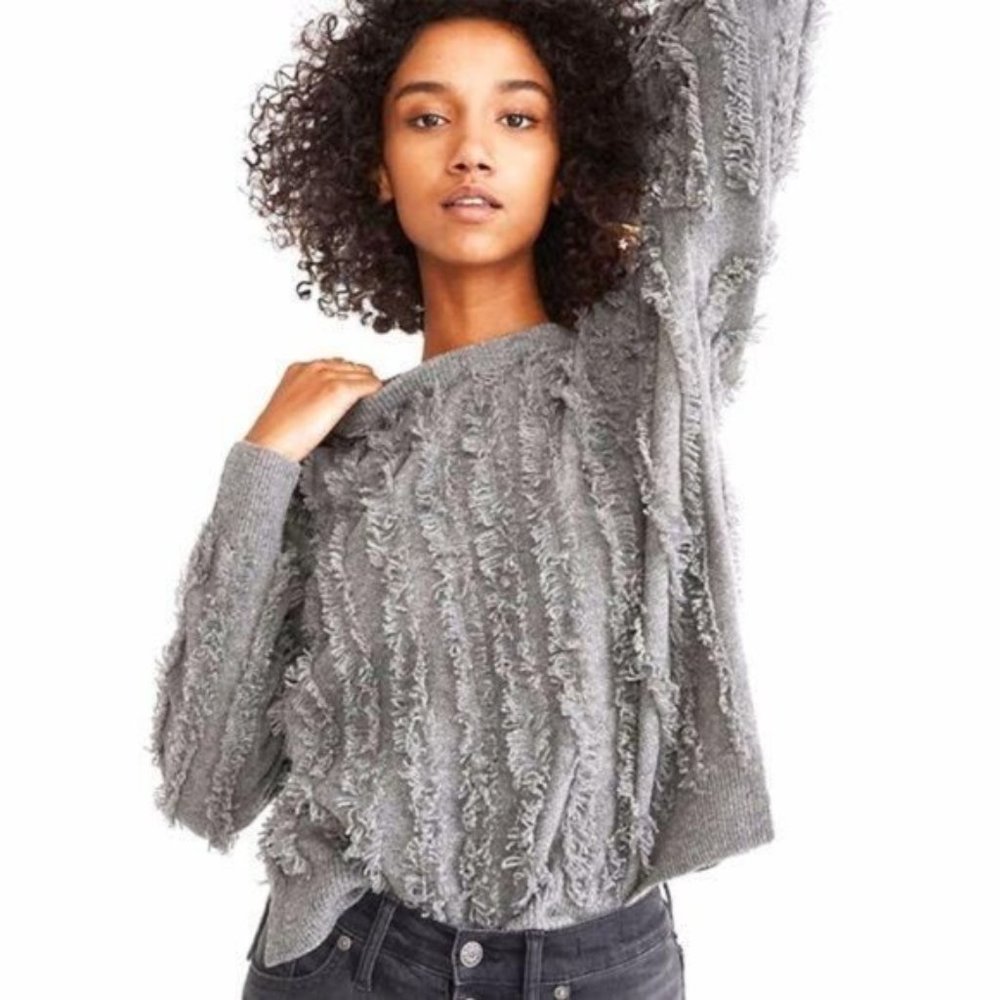 Madewell Small Merino Wool Fringe Striped Sweater